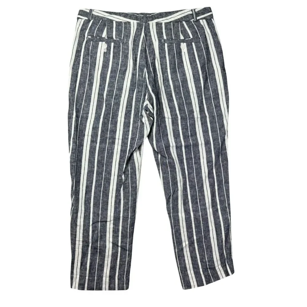 Banana Republic Pants Women's 10 Blue White Avery Linen Striped Business Preppy
